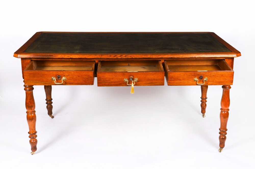 Antique Victorian 6 Drawer Oak Partners Writing Table C1850 19th C View XI