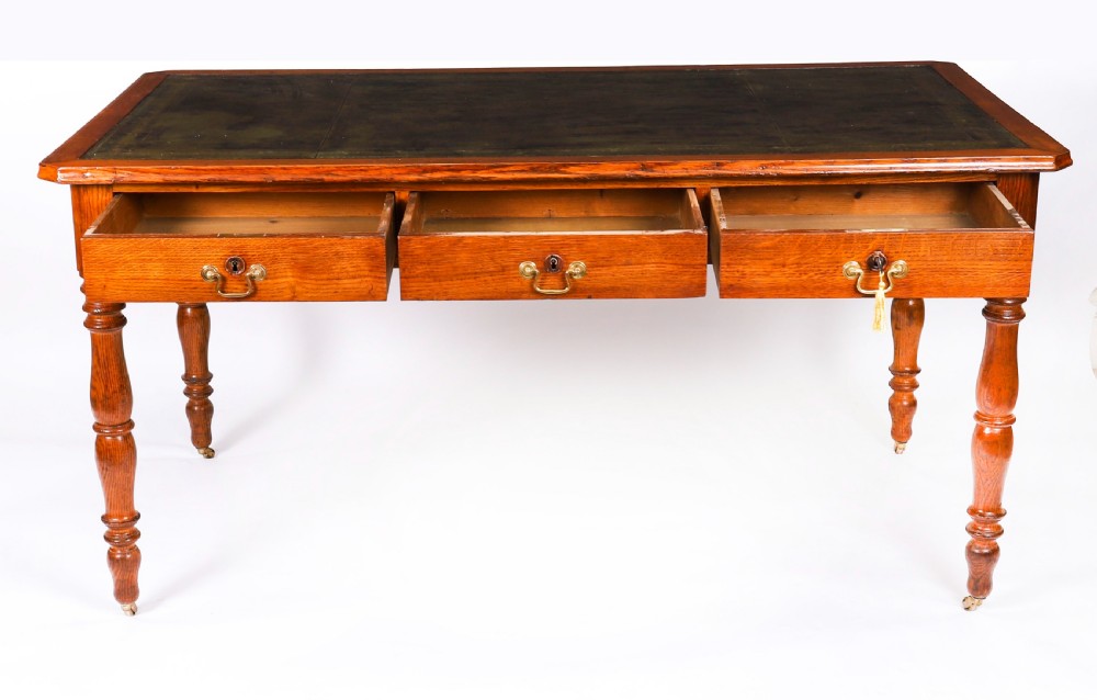 Antique Victorian 6 Drawer Oak Partners Writing Table C1850 19th C View XV