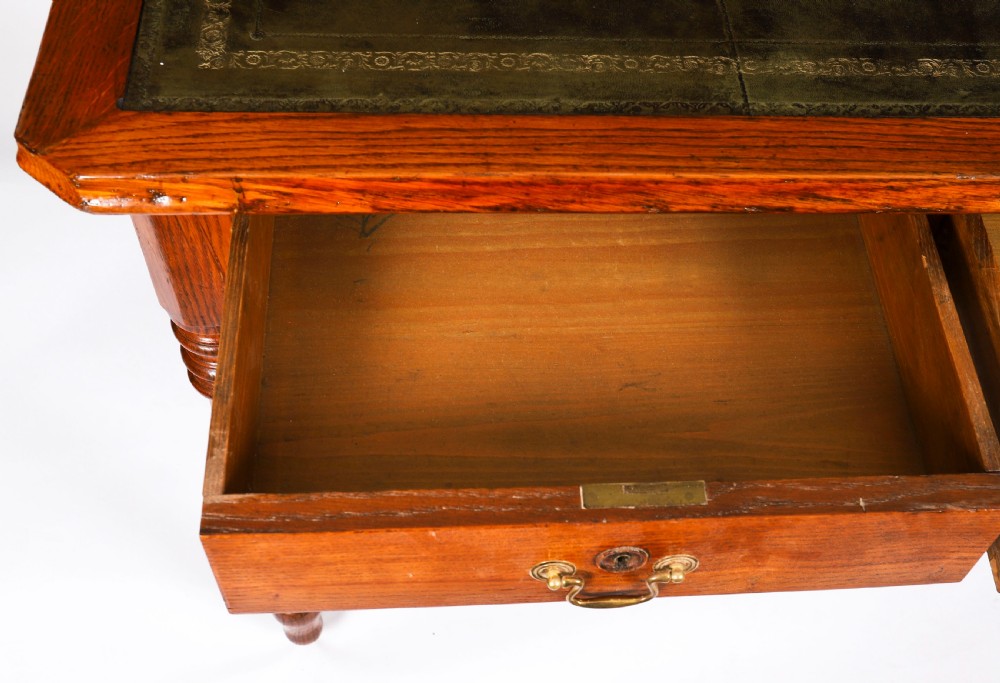 Antique Victorian 6 Drawer Oak Partners Writing Table C1850 19th C View XVI