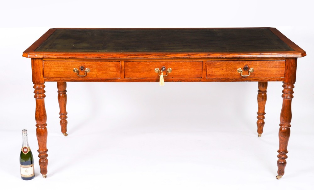 Antique Victorian 6 Drawer Oak Partners Writing Table C1850 19th C View XIX