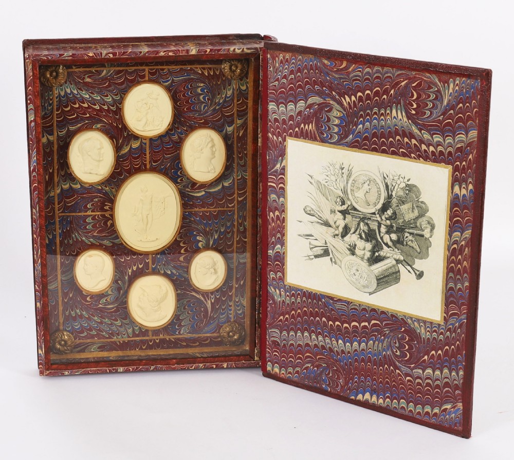 Antique Set Scholar's Book Form Plaster Grand Tour Intaglios Emperors19th C