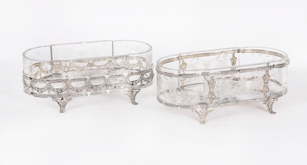 Antique Pair French Silver Plated Louis Revival Cut Crystal Centrepieces c.1860
