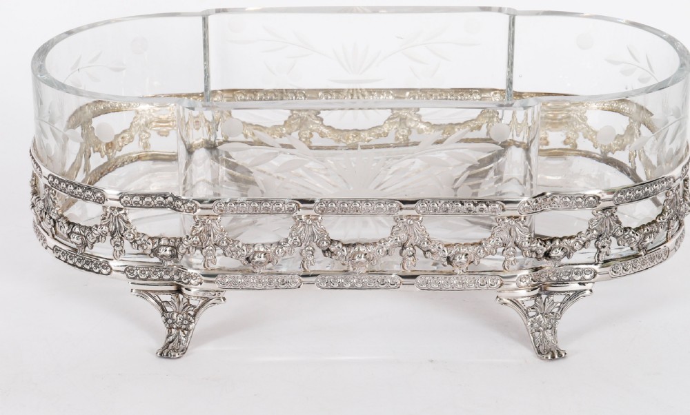 Antique Pair French Silver Plated Louis Revival Cut Crystal Centrepieces c.1860 View VIII