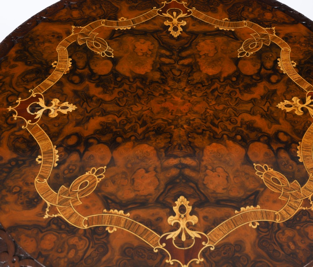 Antique Pair Victorian Burr Wanut & Marquetry Occasional Tables 19th C View V