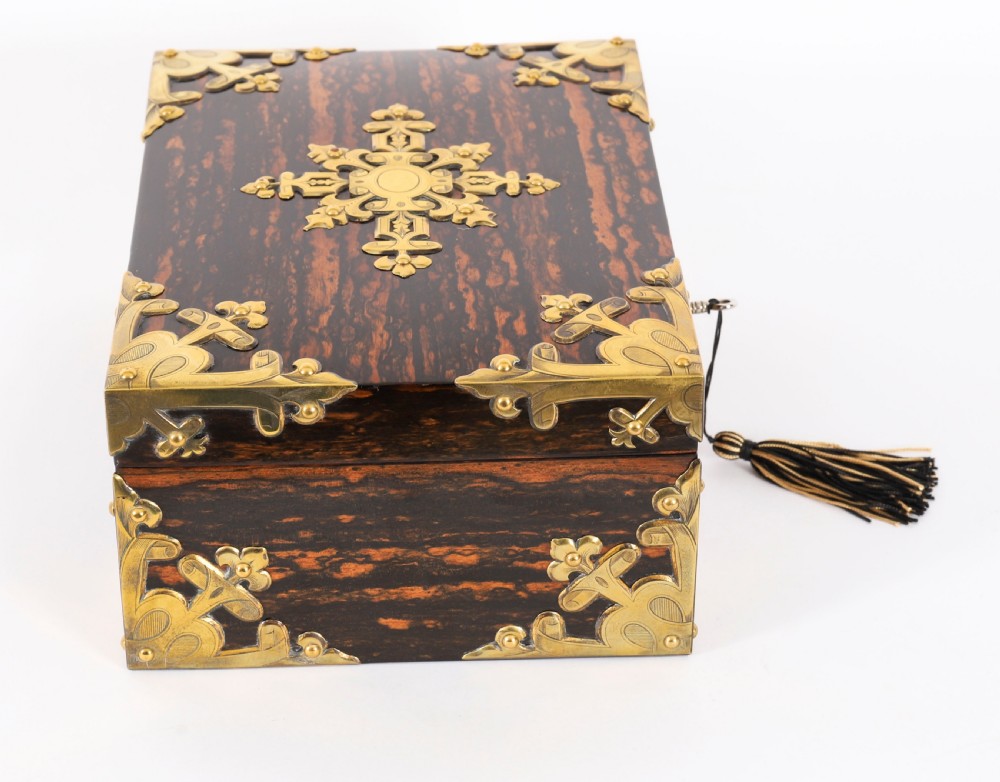 Antique Figured Coromandel Jewellery Casket by Toulmin & Gale 19th Century View VIII