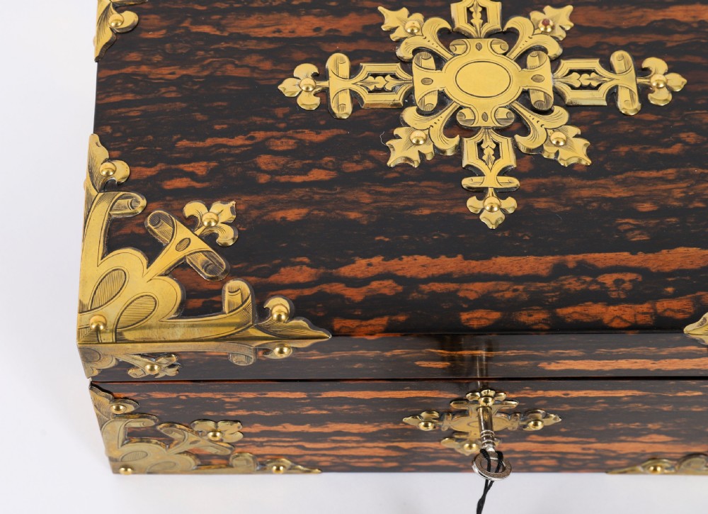 Antique Figured Coromandel Jewellery Casket by Toulmin & Gale 19th Century View XII