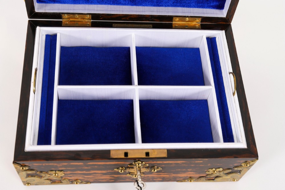 Antique Figured Coromandel Jewellery Casket by Toulmin & Gale 19th Century View XIV