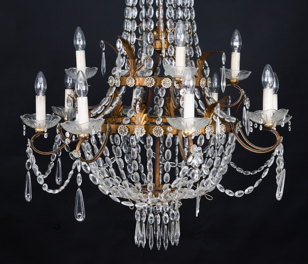 Antique Pair William IV 12 Light Waterfall Tent Crystal Chandeliers 19th C View IV