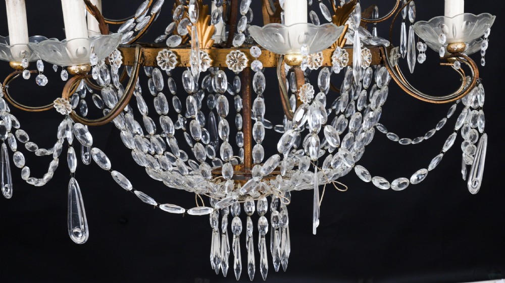 Antique Pair William IV 12 Light Waterfall Tent Crystal Chandeliers 19th C View V