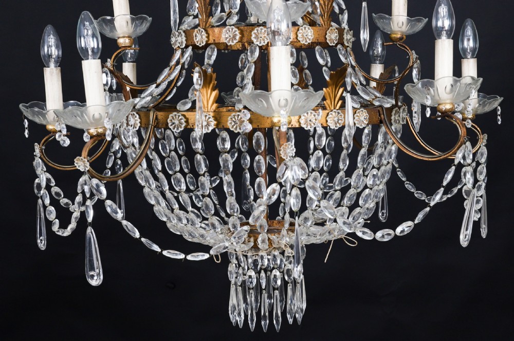 Antique Pair William IV 12 Light Waterfall Tent Crystal Chandeliers 19th C View IX