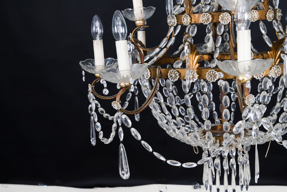 Antique Pair William IV 12 Light Waterfall Tent Crystal Chandeliers 19th C View XI
