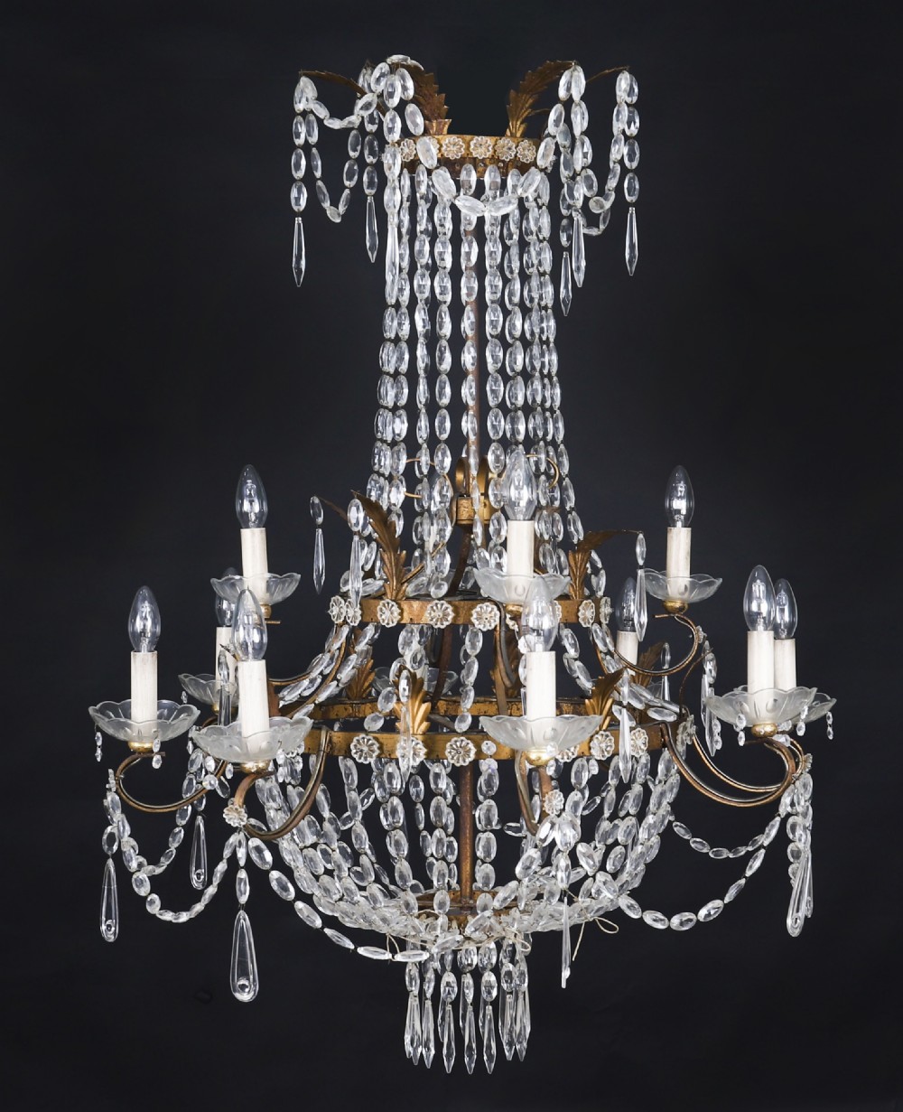 Antique English William IV 12 Light Waterfall Tent Crystal Chandelier 19th C