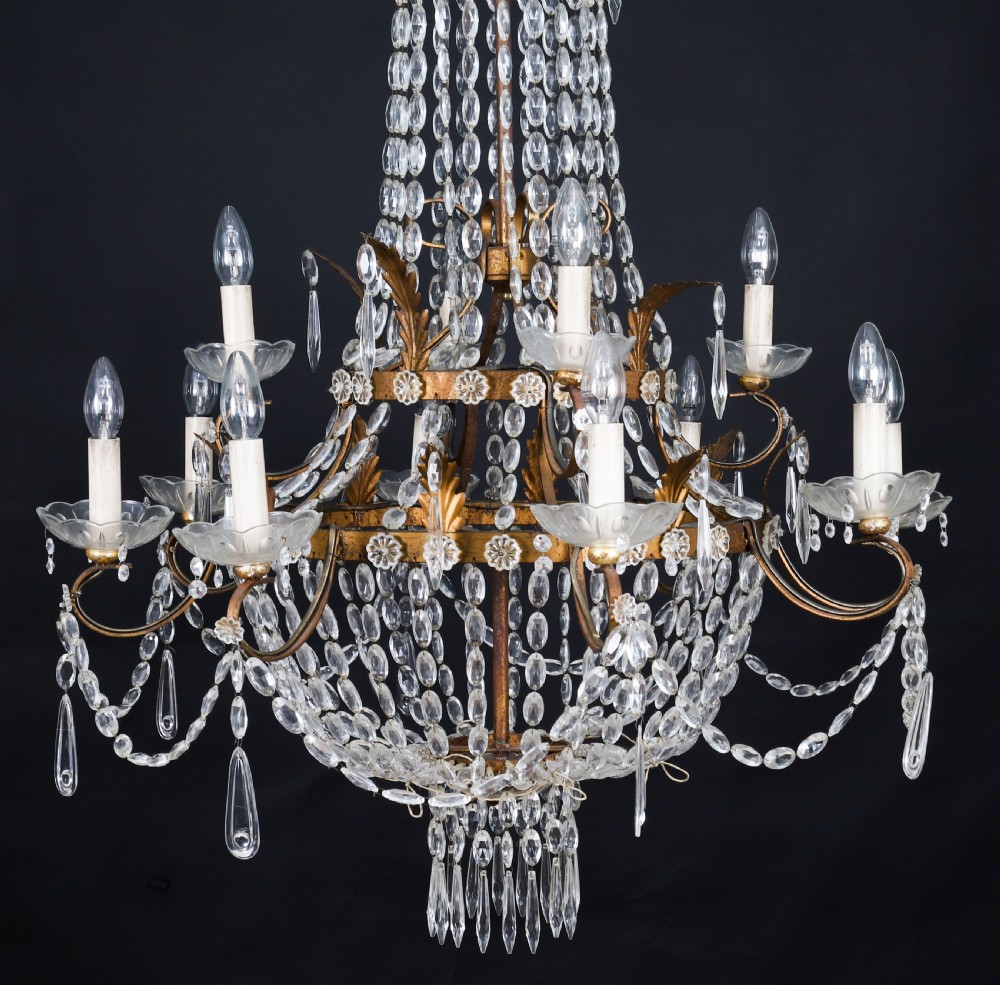 Antique English William IV 12 Light Waterfall Tent Crystal Chandelier 19th C View II