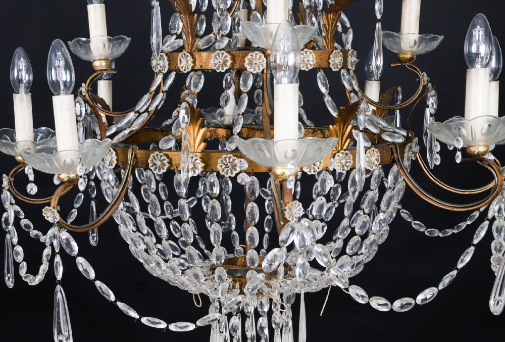 Antique English William IV 12 Light Waterfall Tent Crystal Chandelier 19th C View VI