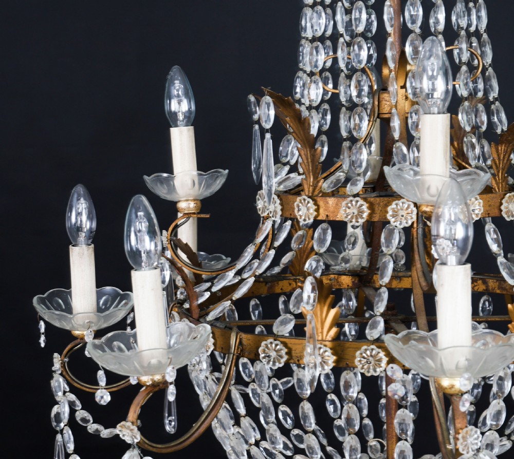 Antique English William IV 12 Light Waterfall Tent Crystal Chandelier 19th C View VIII