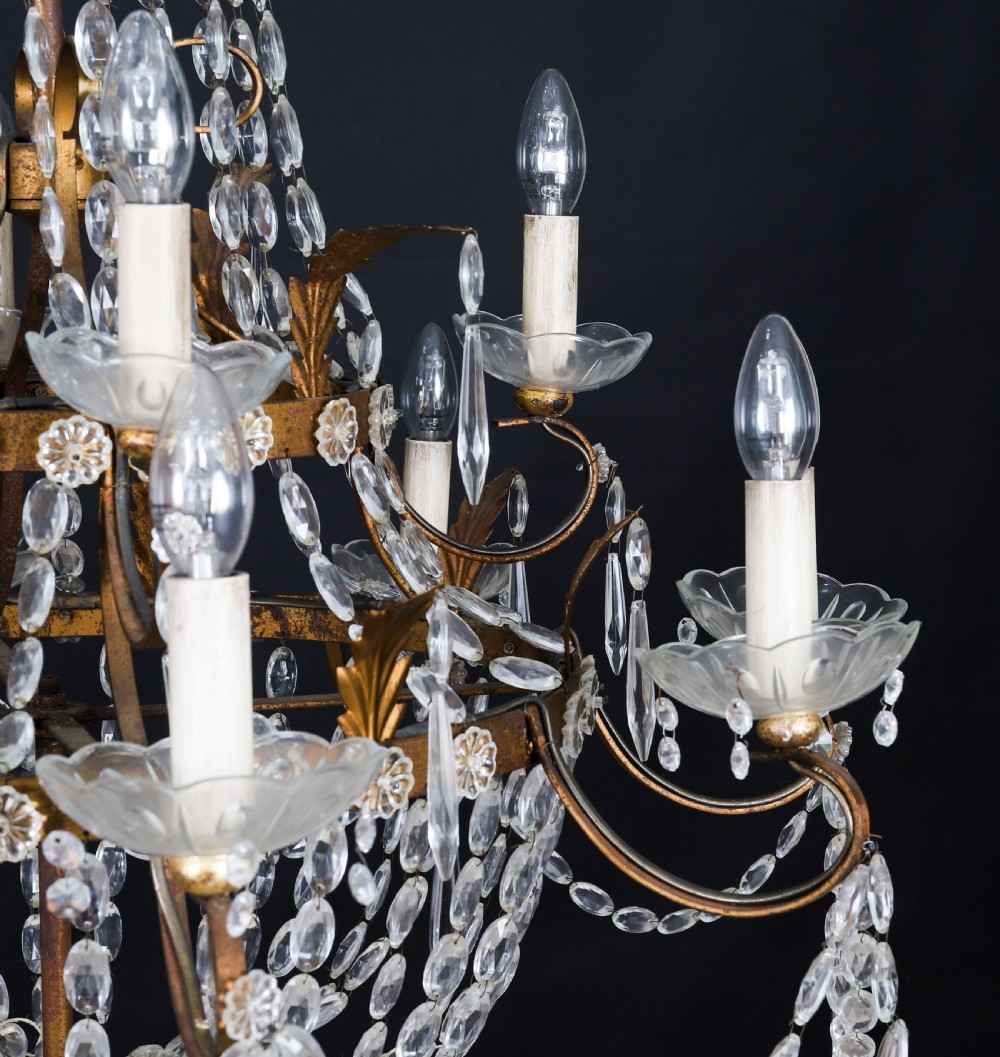 Antique English William IV 12 Light Waterfall Tent Crystal Chandelier 19th C View IX