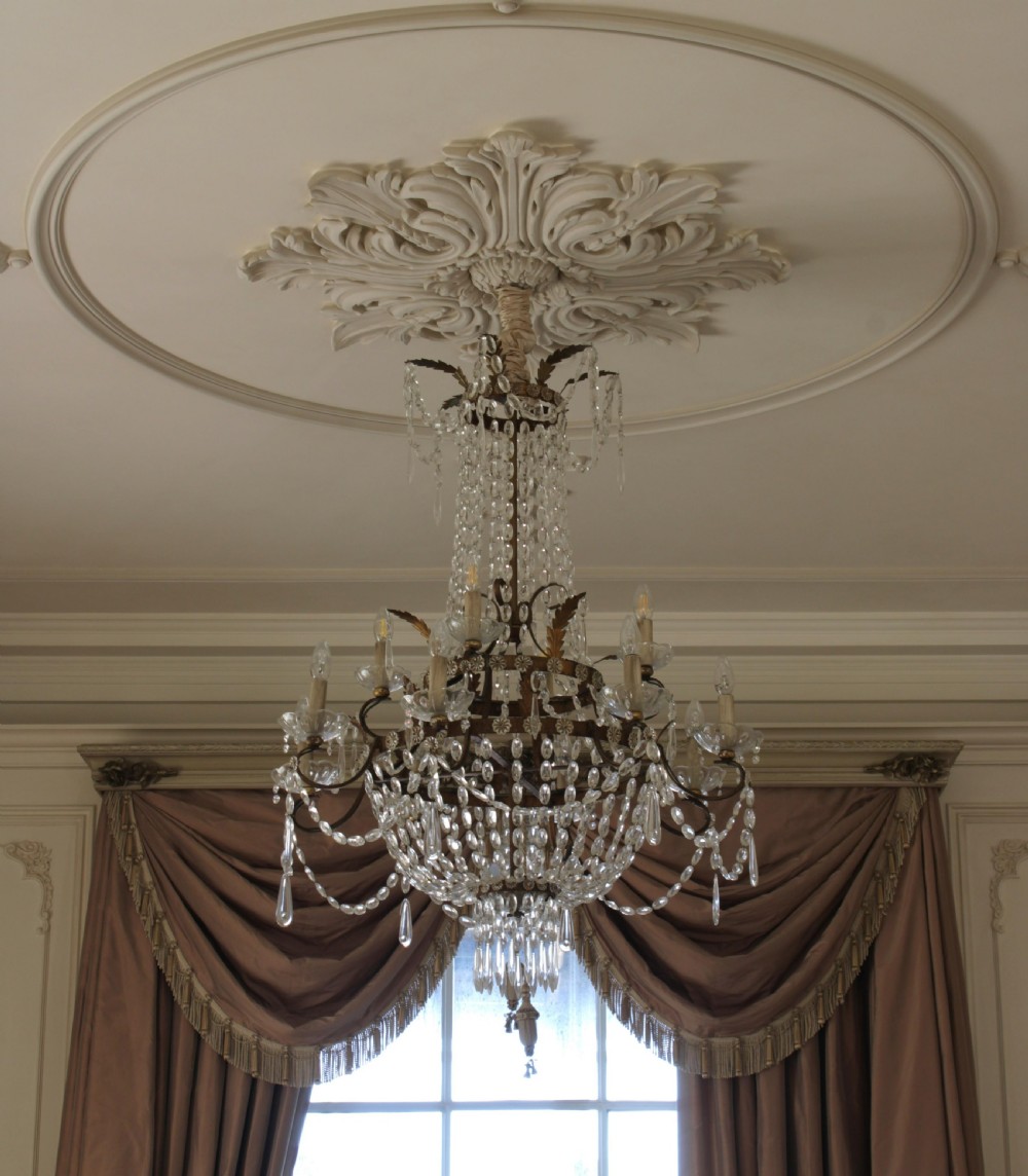 Antique English William IV 12 Light Waterfall Tent Crystal Chandelier 19th C View X