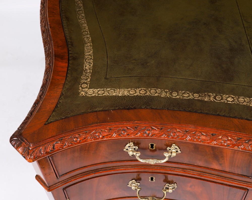 Antique Flame Mahogany Serpentine Partners Pedestal Desk Circa 1900 View VI