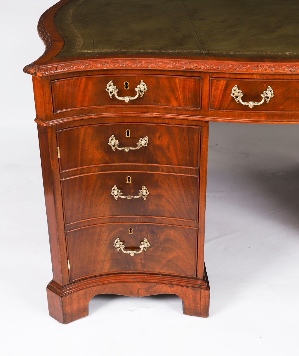 Antique Flame Mahogany Serpentine Partners Pedestal Desk Circa 1900 View IX