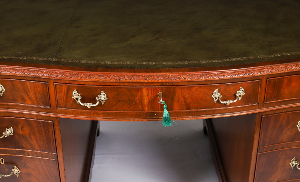 Antique Flame Mahogany Serpentine Partners Pedestal Desk Circa 1900 View X
