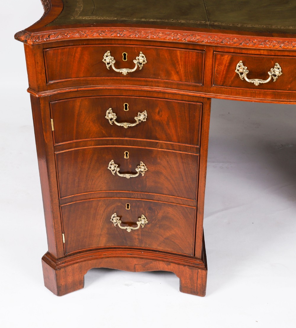 Antique Flame Mahogany Serpentine Partners Pedestal Desk Circa 1900 View XI