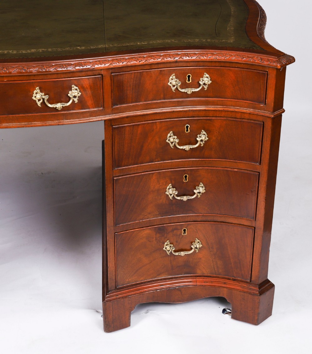 Antique Flame Mahogany Serpentine Partners Pedestal Desk Circa 1900 View XIII