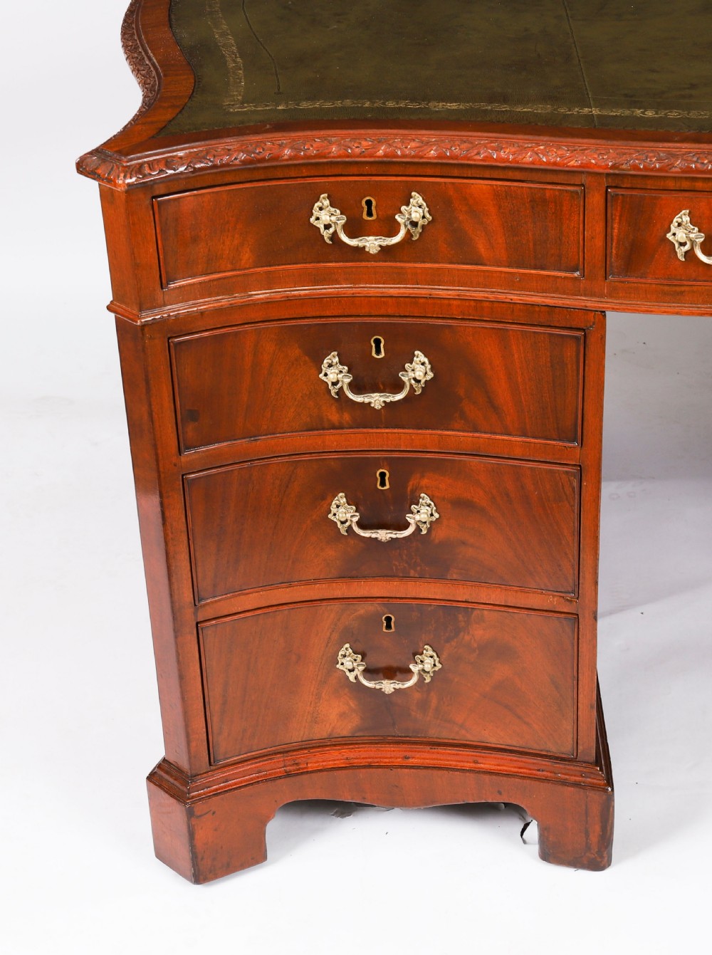 Antique Flame Mahogany Serpentine Partners Pedestal Desk Circa 1900 View XIV