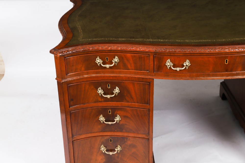 Antique Flame Mahogany Serpentine Partners Pedestal Desk Circa 1900 View XV