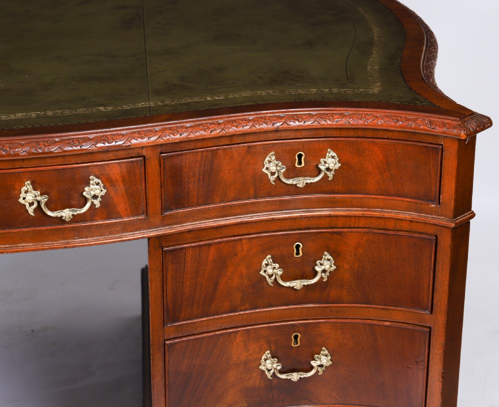 Antique Flame Mahogany Serpentine Partners Pedestal Desk Circa 1900 View XVII