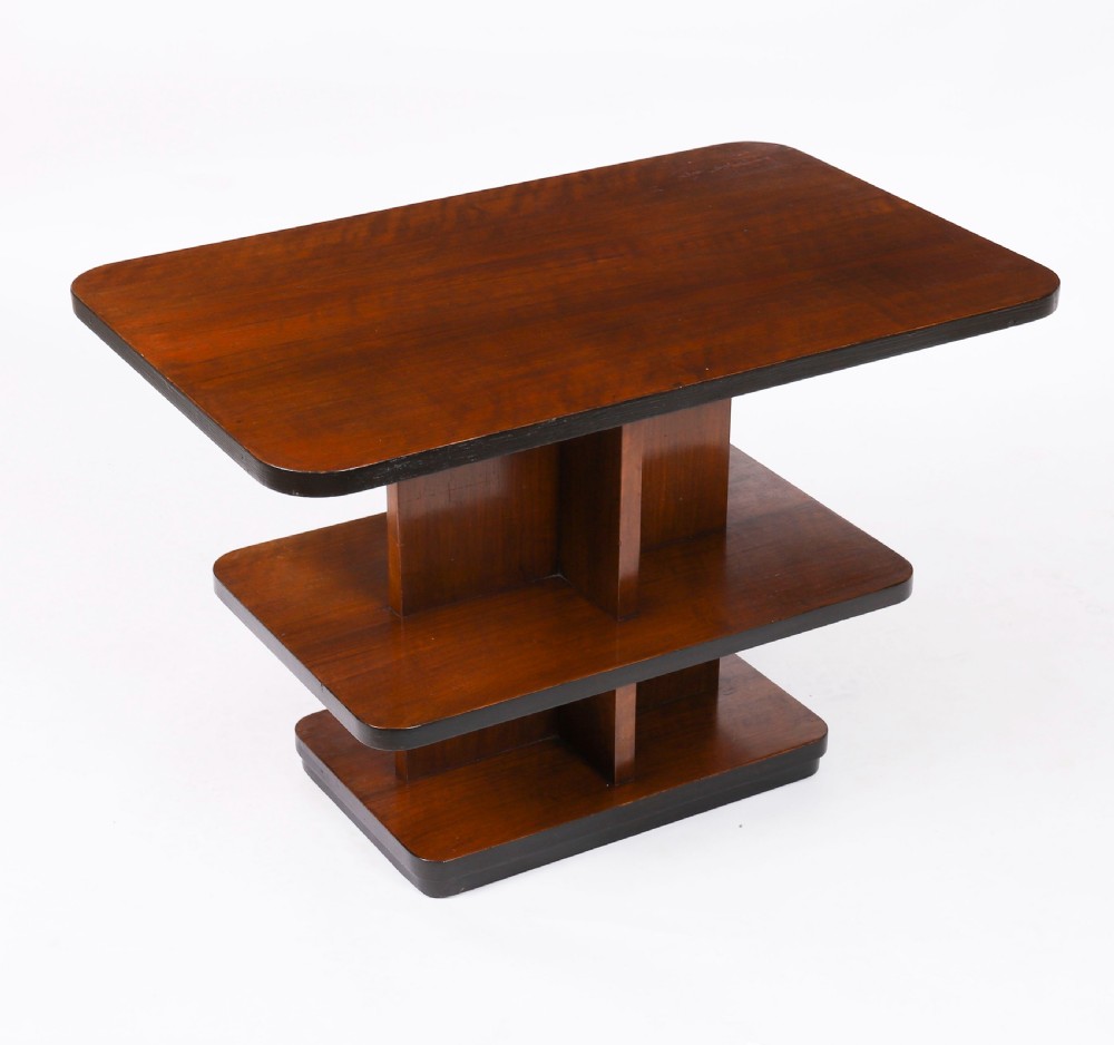 Antique Art Deco Tiered Walnut Coffee Table Circa 1920