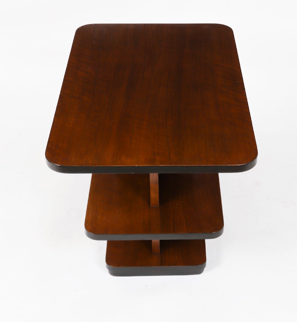 Antique Art Deco Tiered Walnut Coffee Table Circa 1920 View VII
