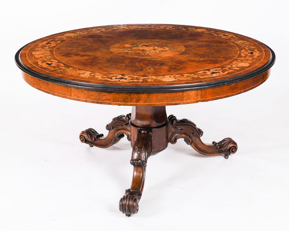 Antique Victorian Burr Walnut & Floral Marquetry Loo Table Circa1860