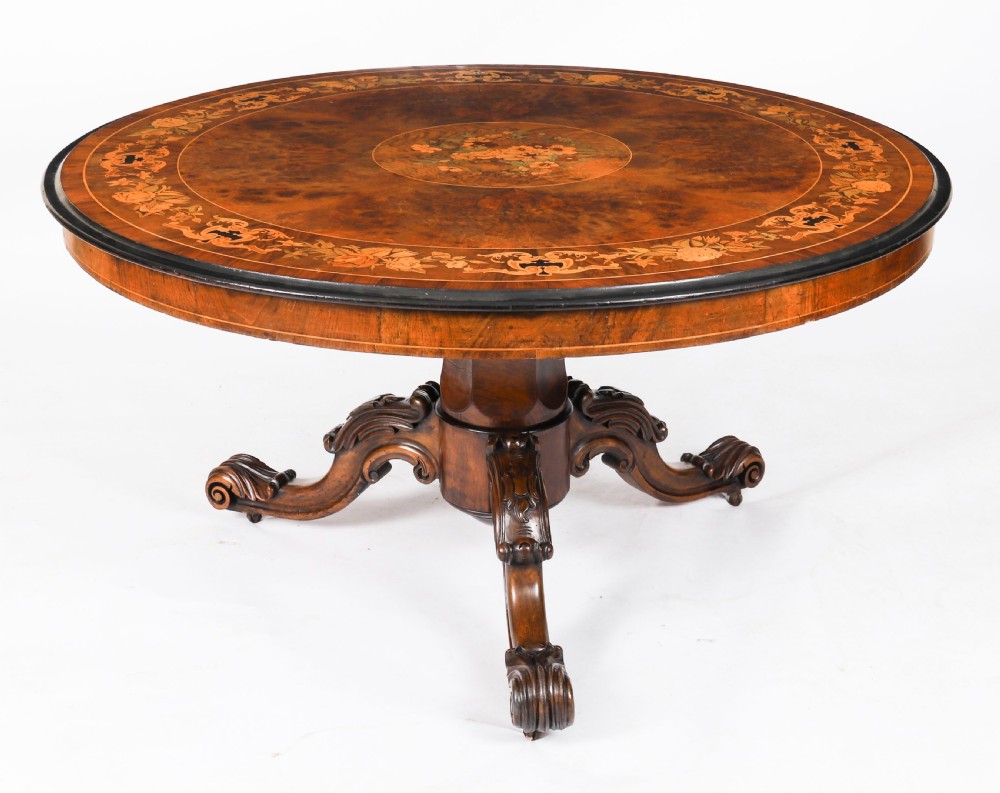 Antique Victorian Burr Walnut & Floral Marquetry Loo Table Circa1860 View II