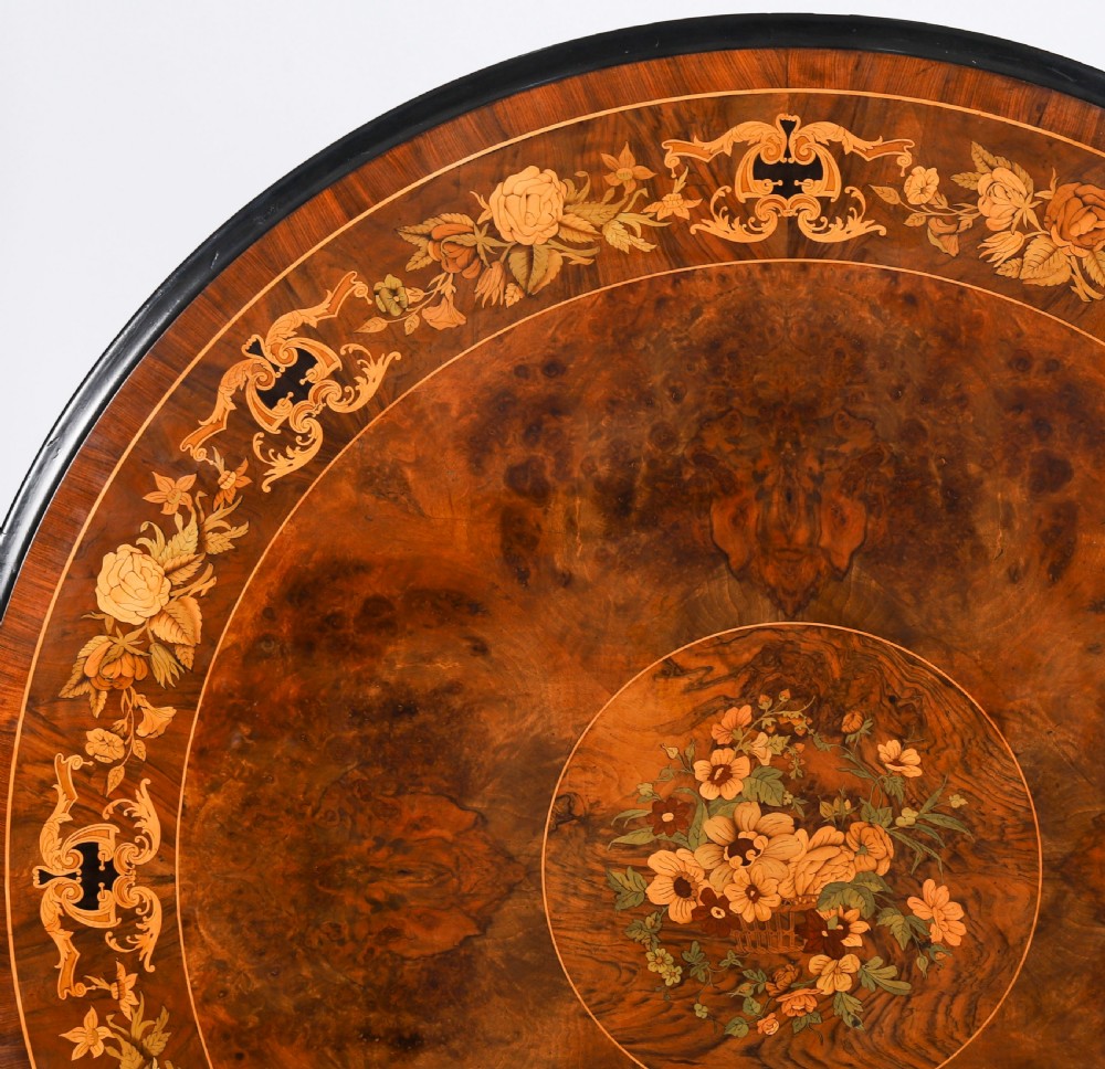 Antique Victorian Burr Walnut & Floral Marquetry Loo Table Circa1860 View IV