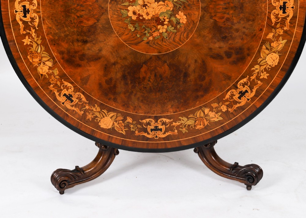 Antique Victorian Burr Walnut & Floral Marquetry Loo Table Circa1860 View V