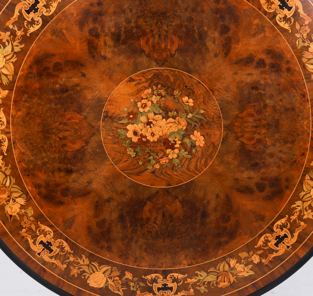 Antique Victorian Burr Walnut & Floral Marquetry Loo Table Circa1860 View VI