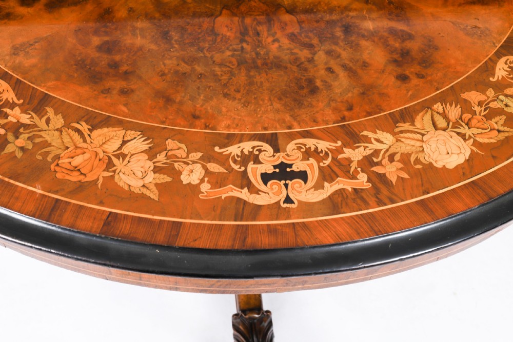 Antique Victorian Burr Walnut & Floral Marquetry Loo Table Circa1860 View VIII