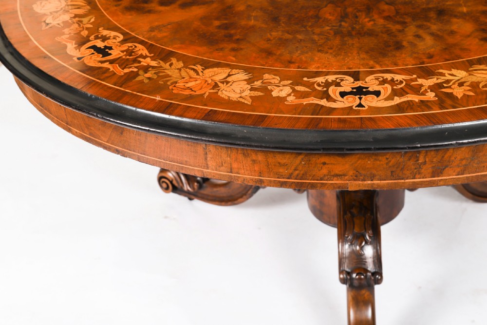 Antique Victorian Burr Walnut & Floral Marquetry Loo Table Circa1860 View IX