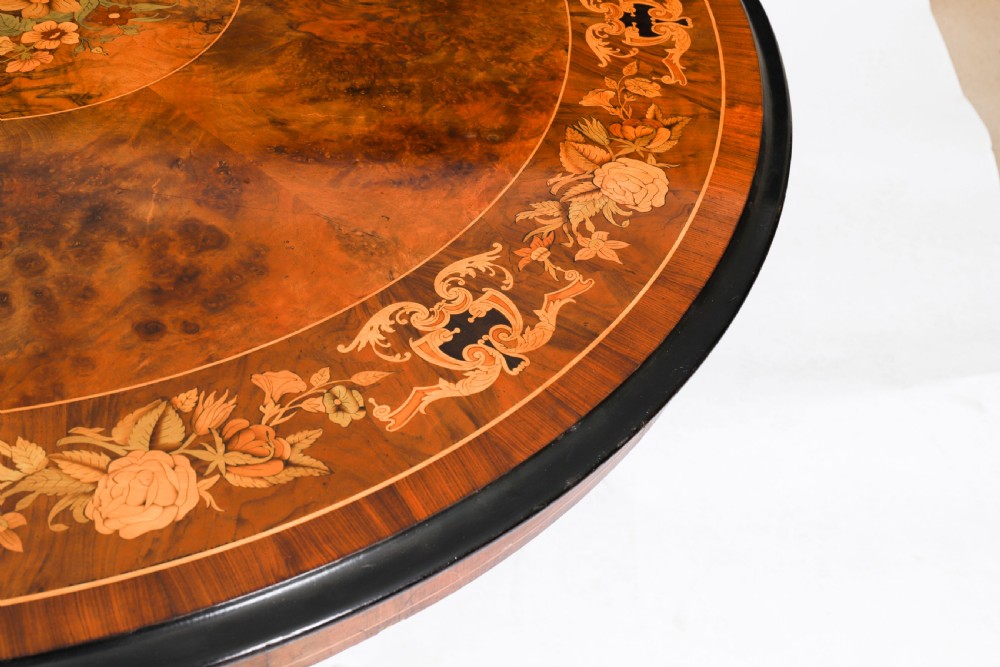 Antique Victorian Burr Walnut & Floral Marquetry Loo Table Circa1860 View X