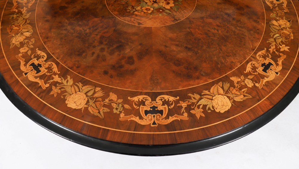Antique Victorian Burr Walnut & Floral Marquetry Loo Table Circa1860 View XI