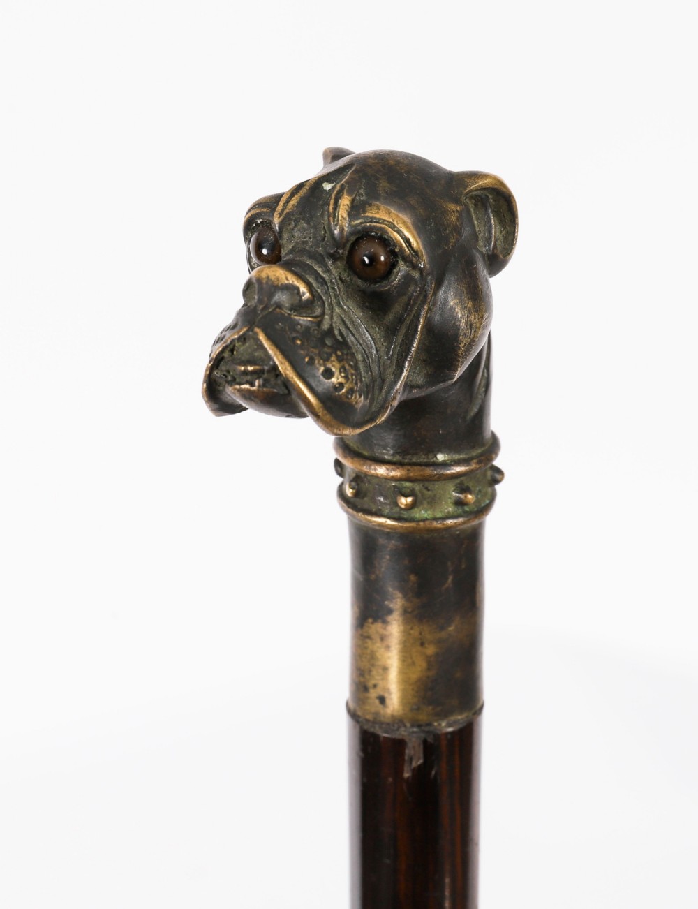 Antique Bulldog Bronze Handled Walking Stick Cane 19thC 92cm 3ft