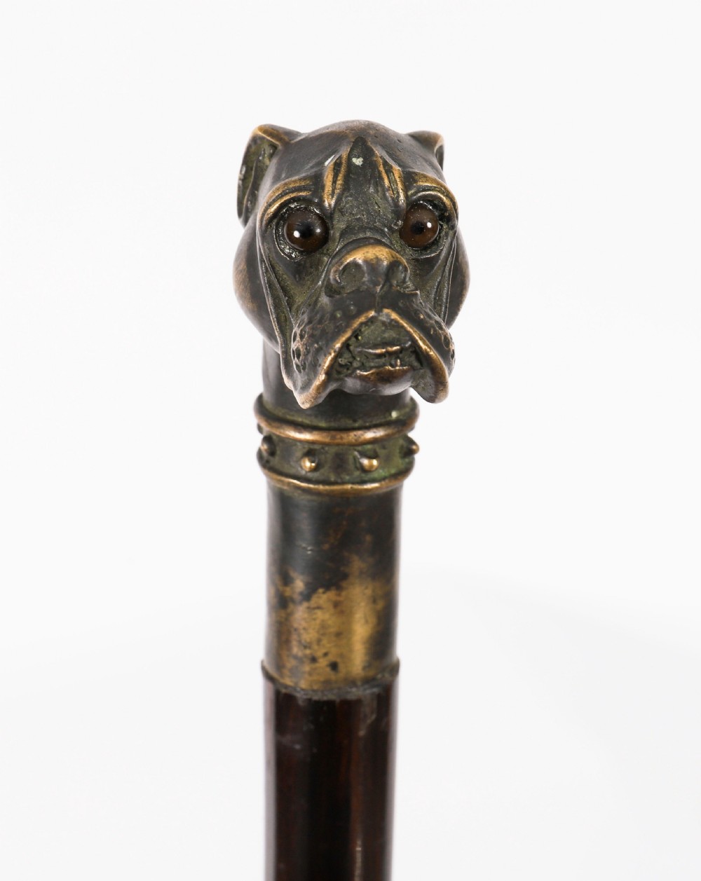 Antique Bulldog Bronze Handled Walking Stick Cane 19thC 92cm 3ft View III