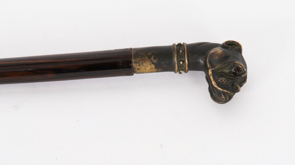 Antique Bulldog Bronze Handled Walking Stick Cane 19thC 92cm 3ft View IV