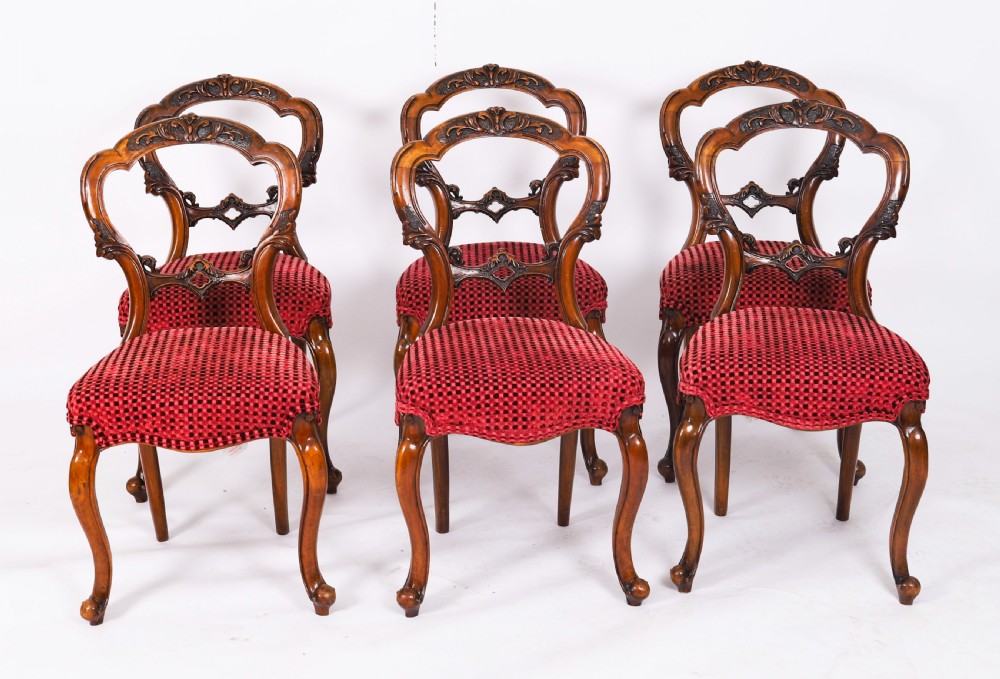 Antique Set of 6 Victorian Walnut Cabriole Dining Chairs 19th C