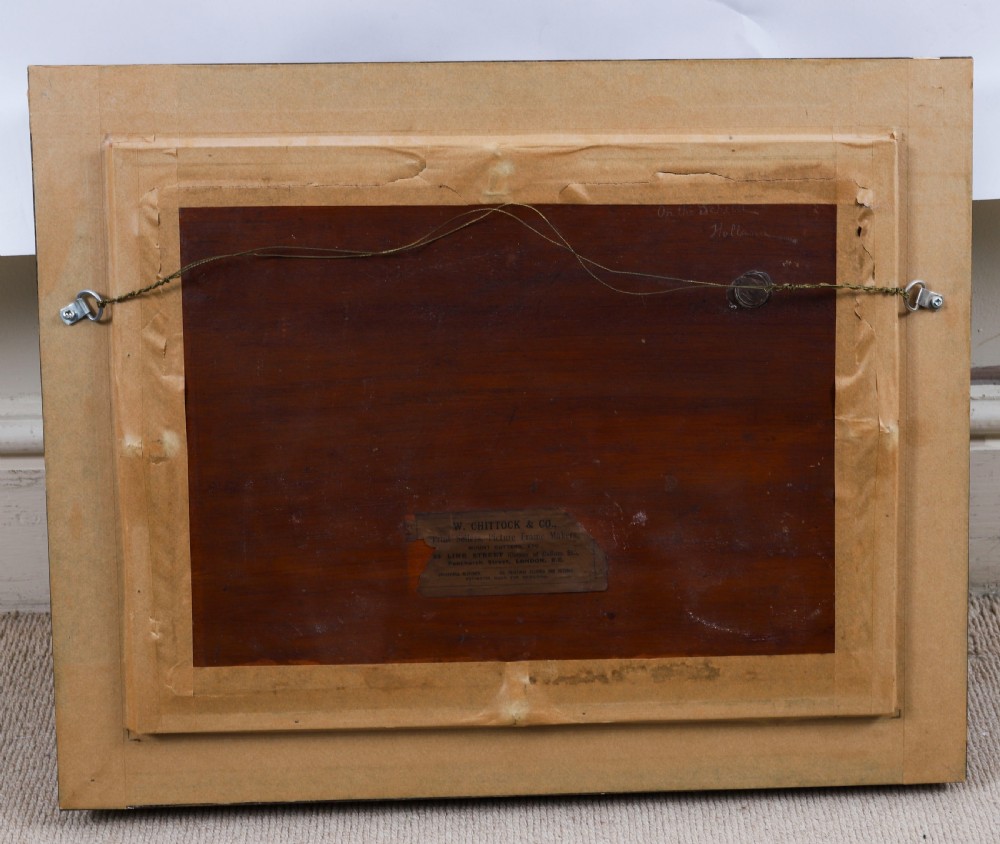 A pair of early 20th-century Dutch maritime oil paintings depicting fishing vessels and figures on a beach, framed in ornate giltwood frames. View XVI