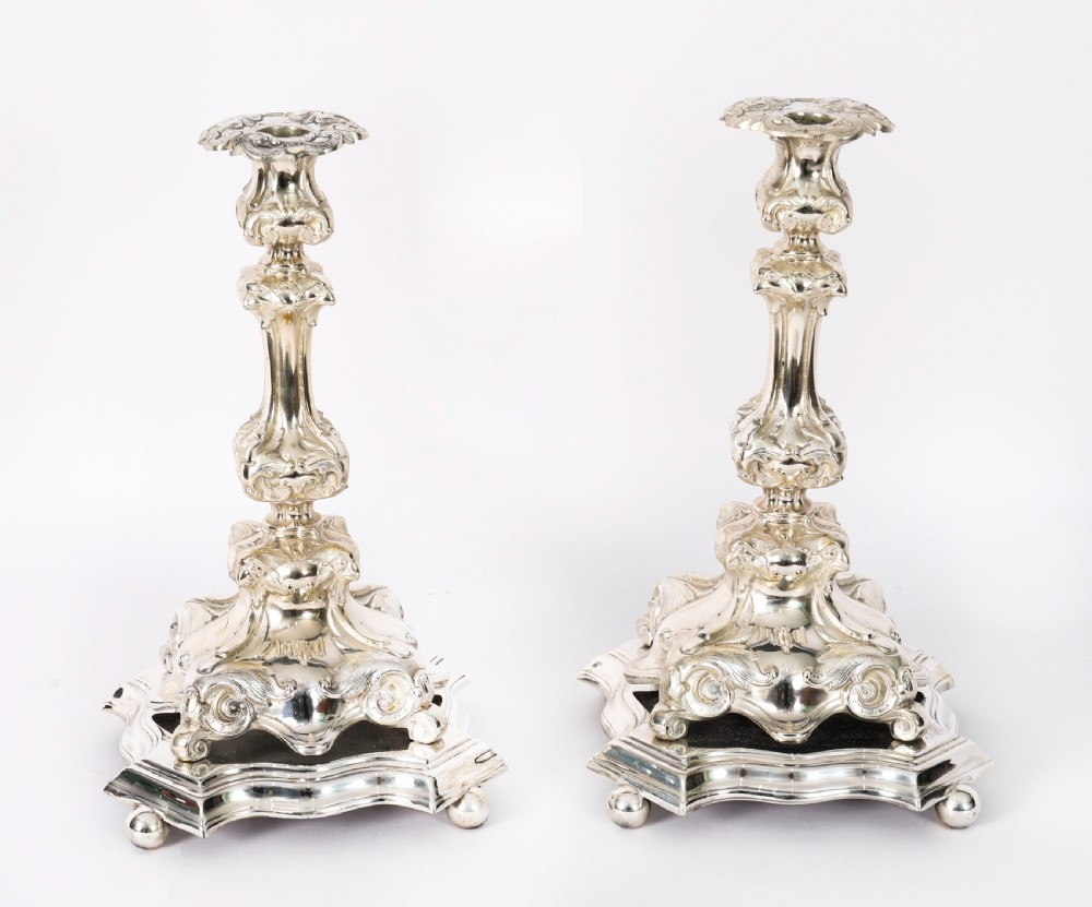 An ornate 19th-century Swedish five-light silver-plated candelabra featuring elaborate scrolling arms and a decorated shaped base. View VIII