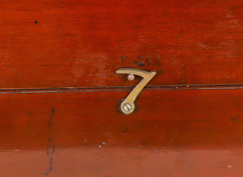 An open mahogany transit box displaying a 19th-century Paget star celestial globe with calibrated brass rings set over green felt lining. View XIII
