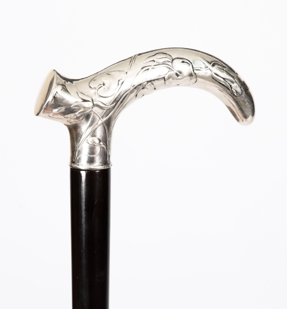 Antique French Art Nouveau Silver Topped Walking Cane Stick C1890 91cm 36inch