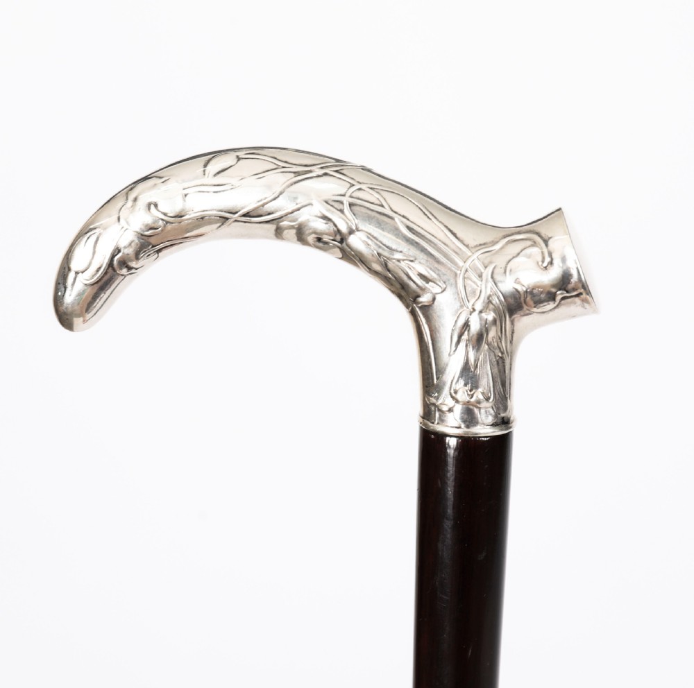 Antique French Art Nouveau Silver Topped Walking Cane Stick C1890 91cm 36inch View IV