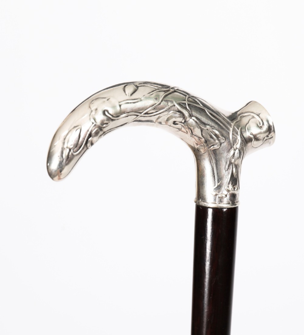 Antique French Art Nouveau Silver Topped Walking Cane Stick C1890 91cm 36inch View VI